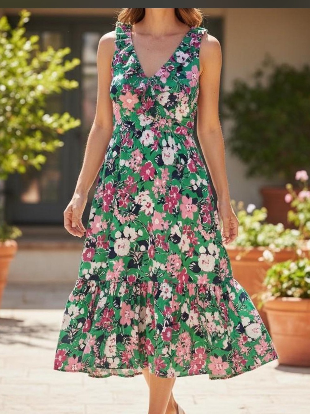 J.Crew Floral Midi Dress with Ruffle Details
